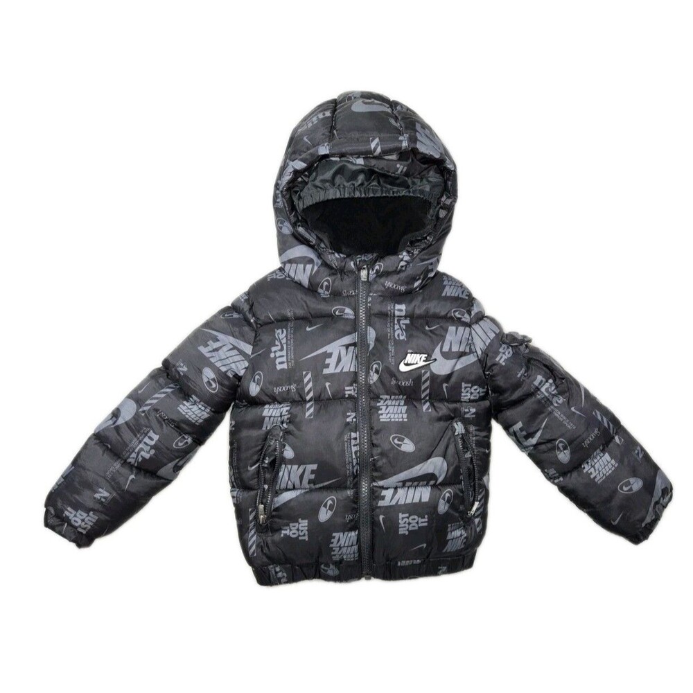 Boys Nike DNA Puffer Full Zip Jacket Winter Coat Black 3T All Over Print